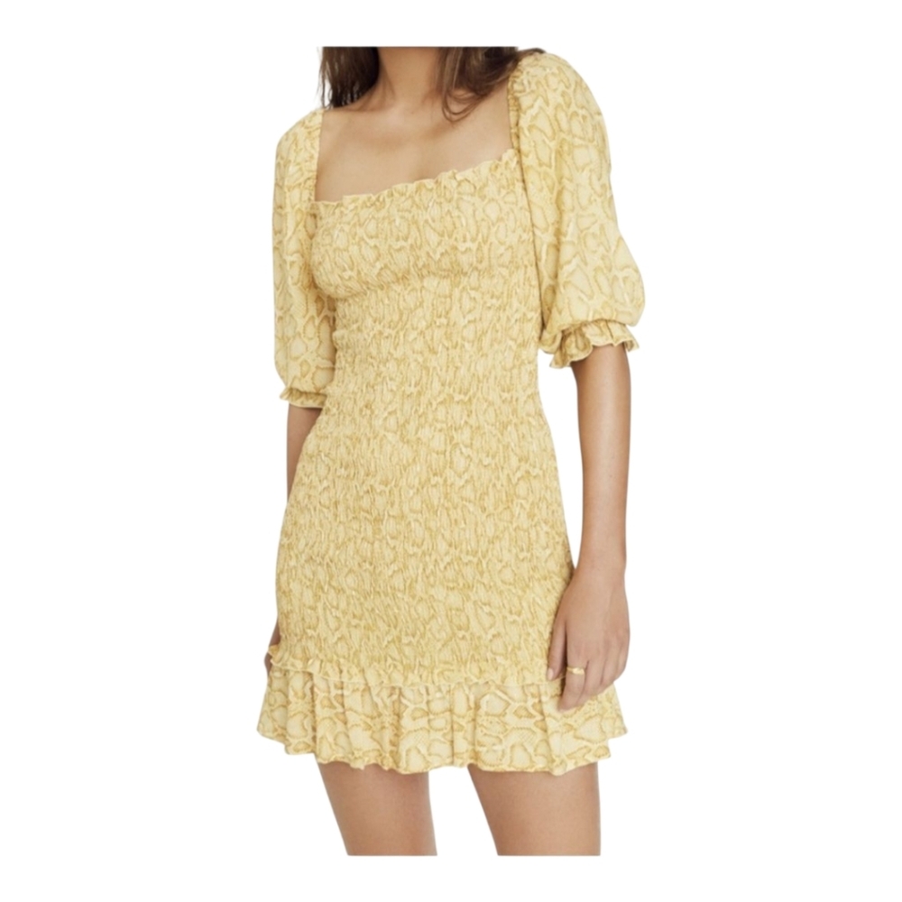 Faithfull The Brand Petra Yellow Textured Dress‎ Women’s Size 4